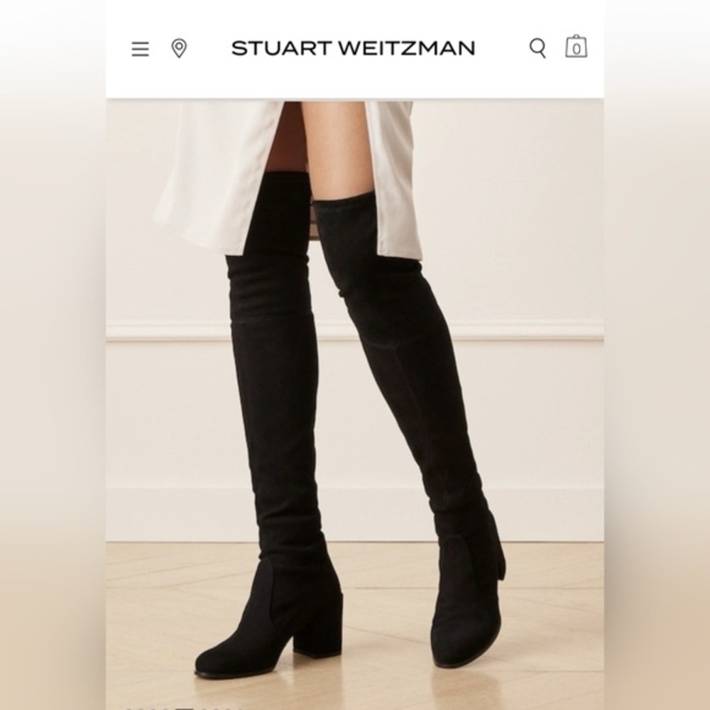 Stuart Weitzman Tieland Over-the-Knee Suede Boots Black Block Heel Size 37 - Picture 3 of 13
